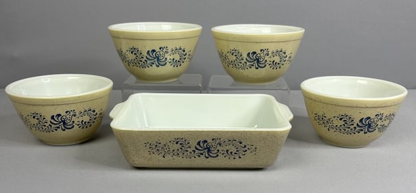 Pyrex Homestead Mixing Bowl Casserole Lot 5pc Set of 4 mixing bowls 401 1.5 Qt fridge casserole 503