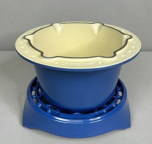 Le Creuset Blue Cast Iron Fondue Pot & Trivet Le Creuset enameled cast iron fondue pot. 7 in width,
