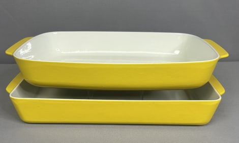 Capco Yellow Enamelware Baking Dish Set of 2 Square dish 14 in x 8.5 in , Oval dish 14 in x 9 in.