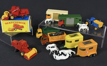 Vintage Matchbox Lesney Farm Lot 9 items. Varying amounts of age/play wear on each. 1 original box.