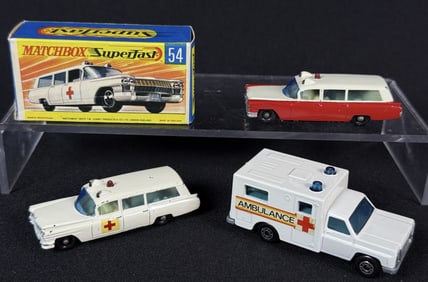 Vintage Matchbox Lesney Ambulance Lot 54 41 Cadillac Ambulance #54 and Ambulance #41. See photos for