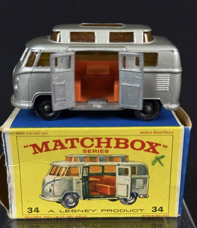 Vintage Matchbox Lesney 34 Volkswagen Camper With original box. Has both doors working. See photos: With original box. Has both doors working. See photos for condition details. 3 x 1.5 x 1 inches.