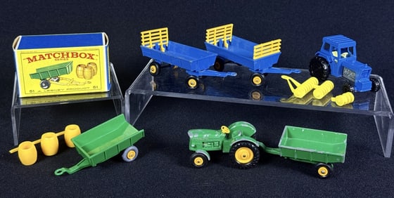 Vintage Lesney Matchbox Diecast Farming Lot Two #51 Tilling tractor one in excellent condition with