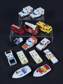 Vintage Lesney Matchbox Police Fire Rescue Lot All made in England except Foam Unit made in Macau.
