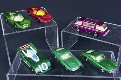 Vintage Lesney Matchbox Diecast Cars Two #75 Ferrari Berlinetta, Two #45 Ford Group 6, #22 Freeman