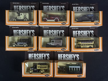 Vintage 1/64 Diecast Hershey’s Cars by Hartoy In original boxes. Please refer to photos for items