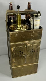 Vintage Brass Bar Cart & Barware Vintage brass bar cart with plastic windows, average wear with aged