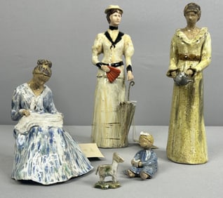 Ceramic Figurine Lot Set of 5 Marta Carvajal PM Doll Figurines from Kalamazoo Michigan, set of five.