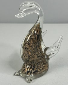 Murano Style Gold Glass Swan Paperweight Clear glass with gold interior, unsigned. Paperweight is