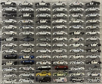Diecast Police Cars Collection 1/43 Scale Description 84 cars in acrylic mirror backed case. 32.5 x