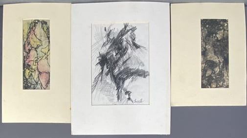 Three Abstract Original Art in Mats Three abstract pictures made of pencil, pen & ink, pastel