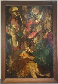 Abstract Oil Painting Musicians Signed Abstract oil painting of three musicians, signed Farrell.