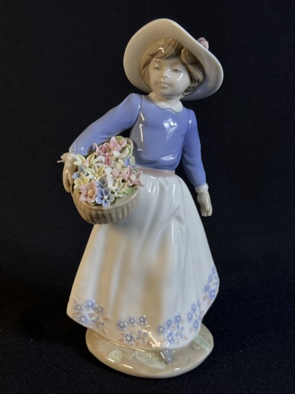 Nadal Porcelain Figurine 2547 Basket 8.5 inches tall by 5 inches wide. Good condition free of: 8.5 inches tall by 5 inches wide. Good condition free of damage.