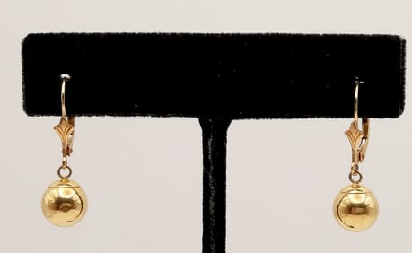 14K Yellow Gold Drop Ball Earrings Weighs 1.6 grams.