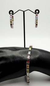 DK Sterling Mixed Gemstone Earrings & Bracelet Bracelet Measures 8"