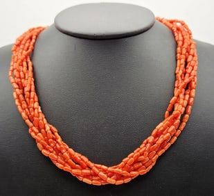 Vintage RKD Sterling Silver Coral Necklace Necklace Measures 20" Necklace Weighs 47.3 Grams