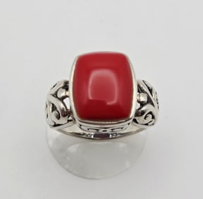 Sterling Silver Red Coral Ring Ring Weighs 7.5 Grams Size 8