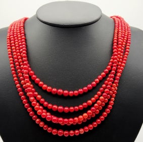 Jay King Sterling Red Coral Multi-strand Necklace Necklace Measures 20" Necklace Weighs 58 Grams