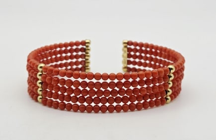 Vintage 14K Gold Orange Coral Cuff Bracelet Bracelet Measures 5" Bracelet Weighs 10.7 Grams