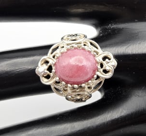 Sterling Silver Rhodonite Filigree Ring Ring Weighs 6.6 Grams Size 8