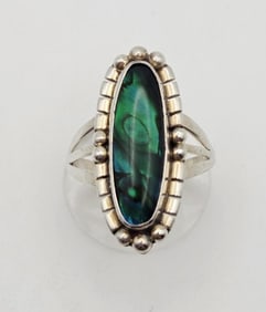 Sterling Silver Oval Abalone Ring Ring Weighs 5.8 Grams Size 9