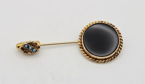 Vintage 12k Gold Onyx and Turquoise Tie Pin Pin Weighs 6 Grams
