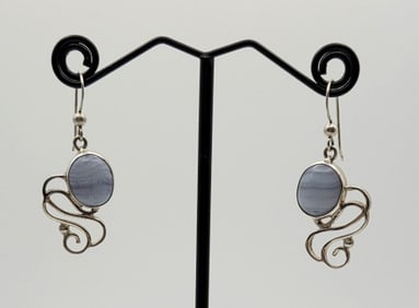 Jay King Sterling Silver Blue Lace Agate Earrings Earrings Weigh 5.6 Grams