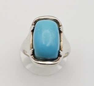 Milor 950 Sterling Silver Turquoise Ring Italy Ring Weighs 10.4 Grams Size 9