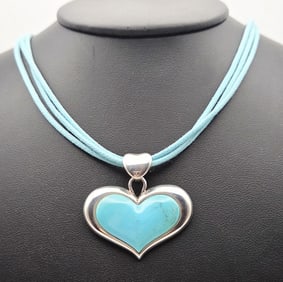 Sterling Silver Turquoise Heart Necklace Necklace Measures 16" Necklace Weighs 12.5 Grams