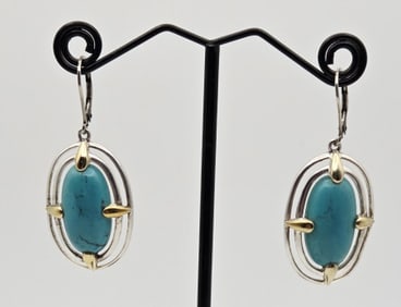 Vintage Sterling Silver Oval Turquoise Earrings Earrings Weigh 9.5 Grams