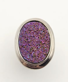 Sterling Silver Peacock Druzy Stone Ring Ring Weighs 14.5 Grams Size 9