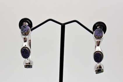 Sterling Silver Peacock Druzy Stone Earrings Earrings Weigh 10.4 Grams