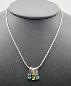 Sterling Silver Topaz & Peridot Necklace Necklace Measures 20" Necklace Weighs 9.5 Grams