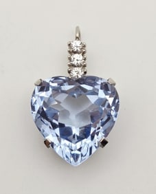 Sterling Silver Simulated Aquamarine Heart Pendant Pendant Weighs 9.7 Grams Metal Not Stamped