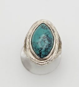 Vintage Sterling Silver Dyed Howlite Ring Ring Weighs 7.1 Grams Size 6