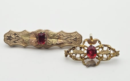 Antique 10K Gold and Garnet Brooches Large Brooch Weighs 10.2 Grams