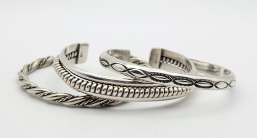Vintage Sterling Silver Cuff Bracelets Inc Plummer Bracelets All Measure 5"