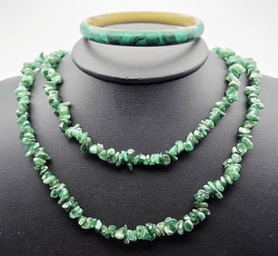 Vintage Aventurine Chip Necklace and Malachite Chip Bracelet