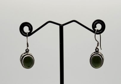 Sterling Silver Jade Dangle Earrings Earrings Weigh 5.3 Grams