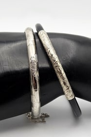 Vintage Sterling Silver Etched Bangles Solid Silver Bangle Measures 5"
