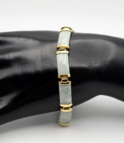 PAJ Sterling Silver Gold Plated Jade Bracelet Bracelet Measures 6" Bracelet Weighs 14.4 Grams