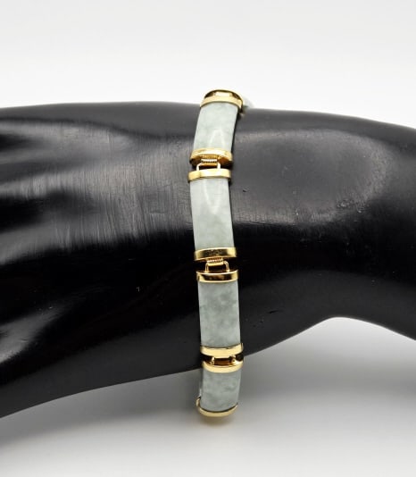 PAJ Sterling Silver Gold Plated Jade Bracelet Bracelet Measures 6" Bracelet Weighs 14.4 Grams: Bracelet Measures 6" Bracelet Weighs 14.4 Grams