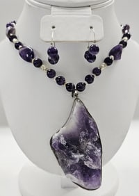 Tibetan Silver Amethyst Necklace & Earrings Necklace weighs 94.7