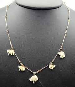 Vintage Silver Tone Carved Bone Elephant Necklace Necklace Measures 16"