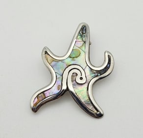 Vintage Taxco Sterling Starfish Abalone Brooch Brooch Weighs 2.7 Grams