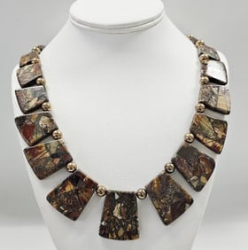 Pyrite Multi Color Picasso Jasper Necklace Silver tone Measures 24" Weighs 114.1 Grams