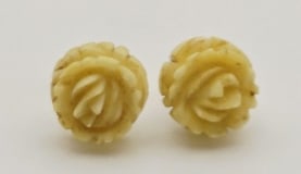 Antique 14K Gold Carved Bone Floral Earrings Earrings Weigh 0.83 Grams