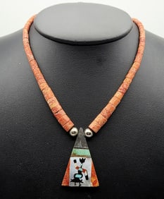 Native American Red Coral and Turquoise Necklace Necklace Measures 19"