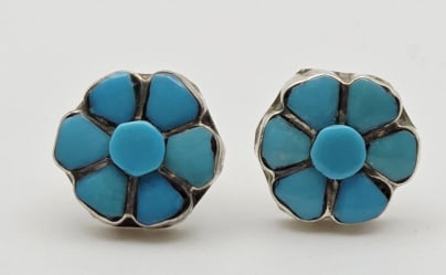 Vintage Sterling Silver Turquoise Flower Earrings Earrings Weigh 1.6 Grams