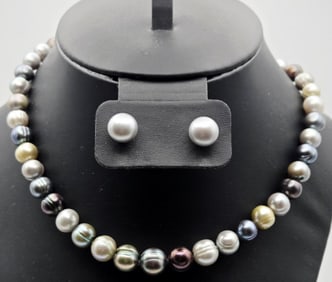 Honora Sterling Silver Multi Color Pearl Set Necklace Measures 16"